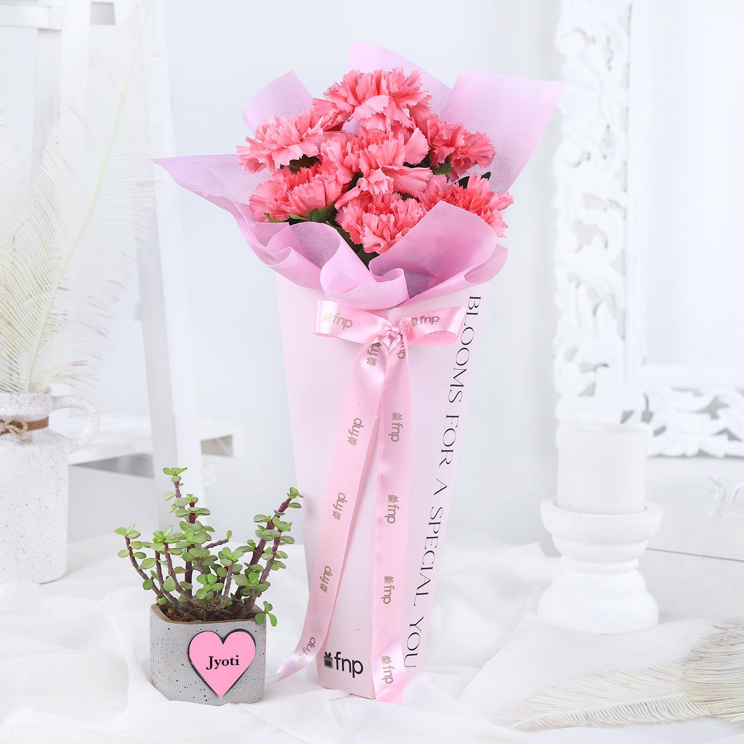 FNP Floral Beauty N Personalised Green Gift Combo, Wedding Flower Bouquet, Fresh Flower Wedding Gift-image-35