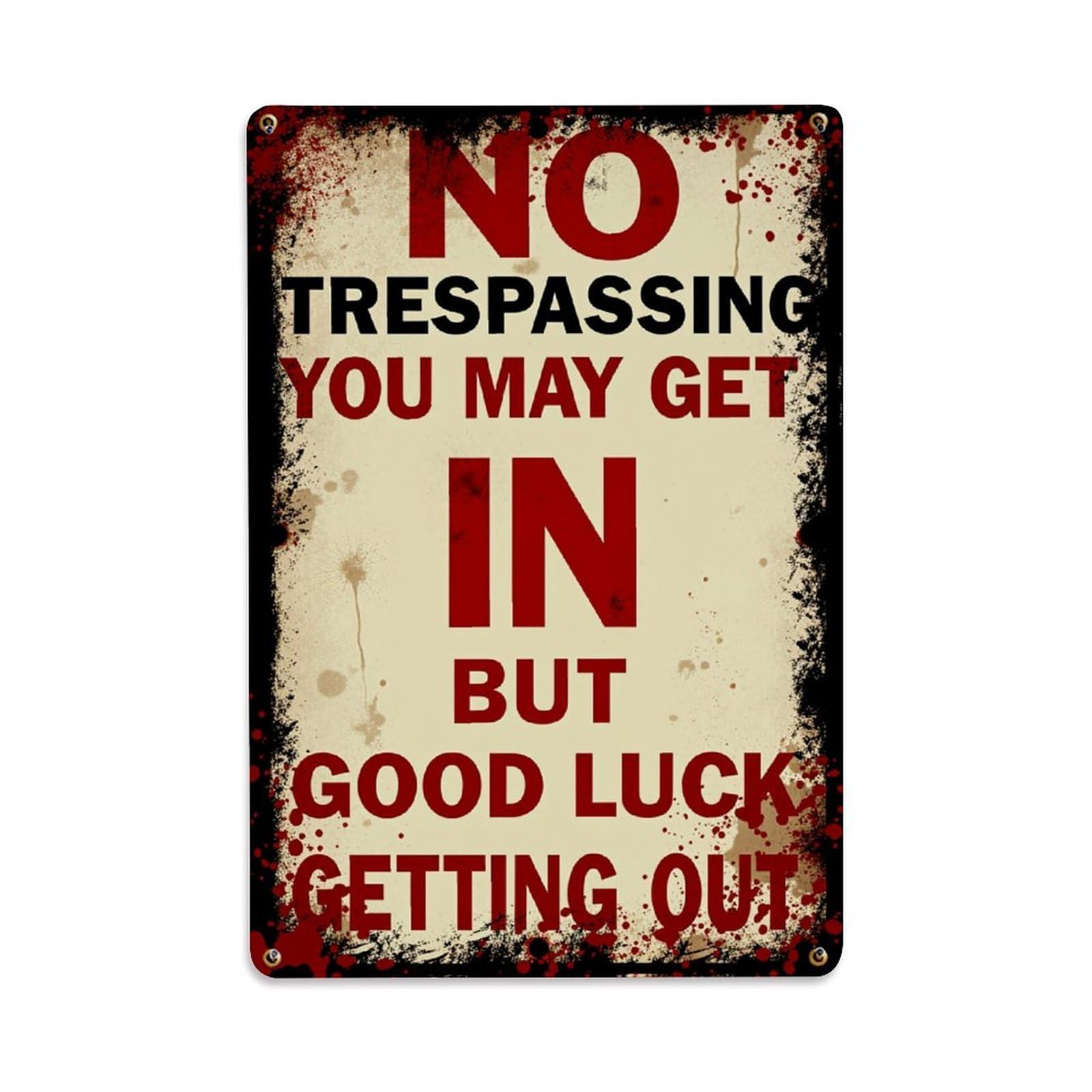 Enderetf Vintage No Trespassing Warning Sign With Blood Splatter Effect Tin Sign Metal Poster, Home Bar Garage Man Cave Cafe Indoor & Outdoor Wall Decoration 8X12inches