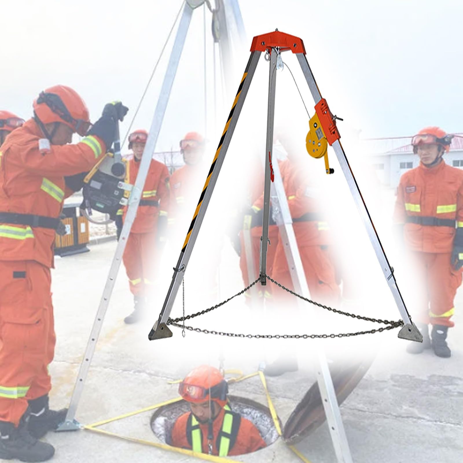 Portable Well Tripods with Fall Arrester/Self Locking Device, Firefighting Emergency Rescue Tripod, Lifting Equipment Kit for Confined Space/Manhole/Mine Shaft(1800LBS Winch)