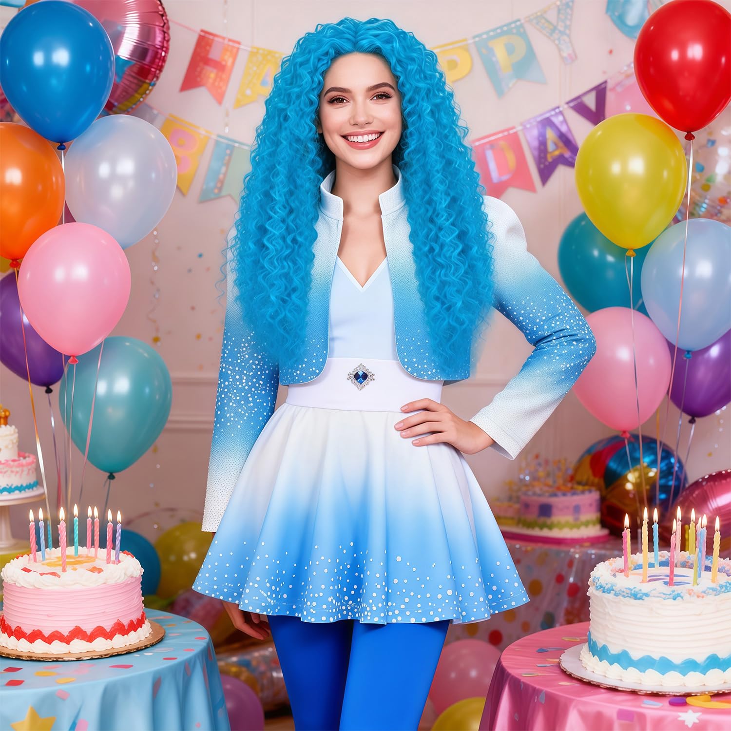  Women Royal Blue Princess Cosplay Costume Wig for Halloween FE054 thumbnail