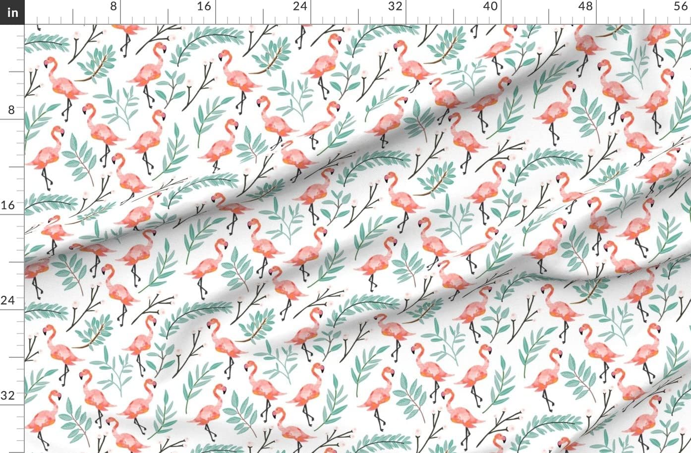 Spoonflower Fabric - Coral Flamingos Flamingo Palm Printed on Polartec(R) Fleece Fabric by The Yard - Sewing Blankets Loungewear and No-Sew Projects