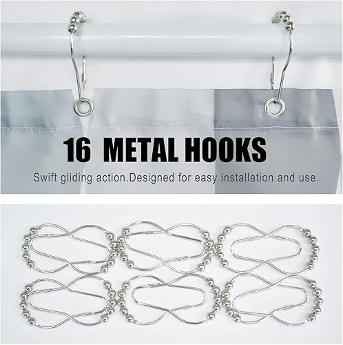 Miniatura 7 de Cortina de ducha geométrica de tela gris de 84 pulgadas de ancho x 72 pulgadas de alto, diseño impermeable y poliéster, secado rápido, dobladillo