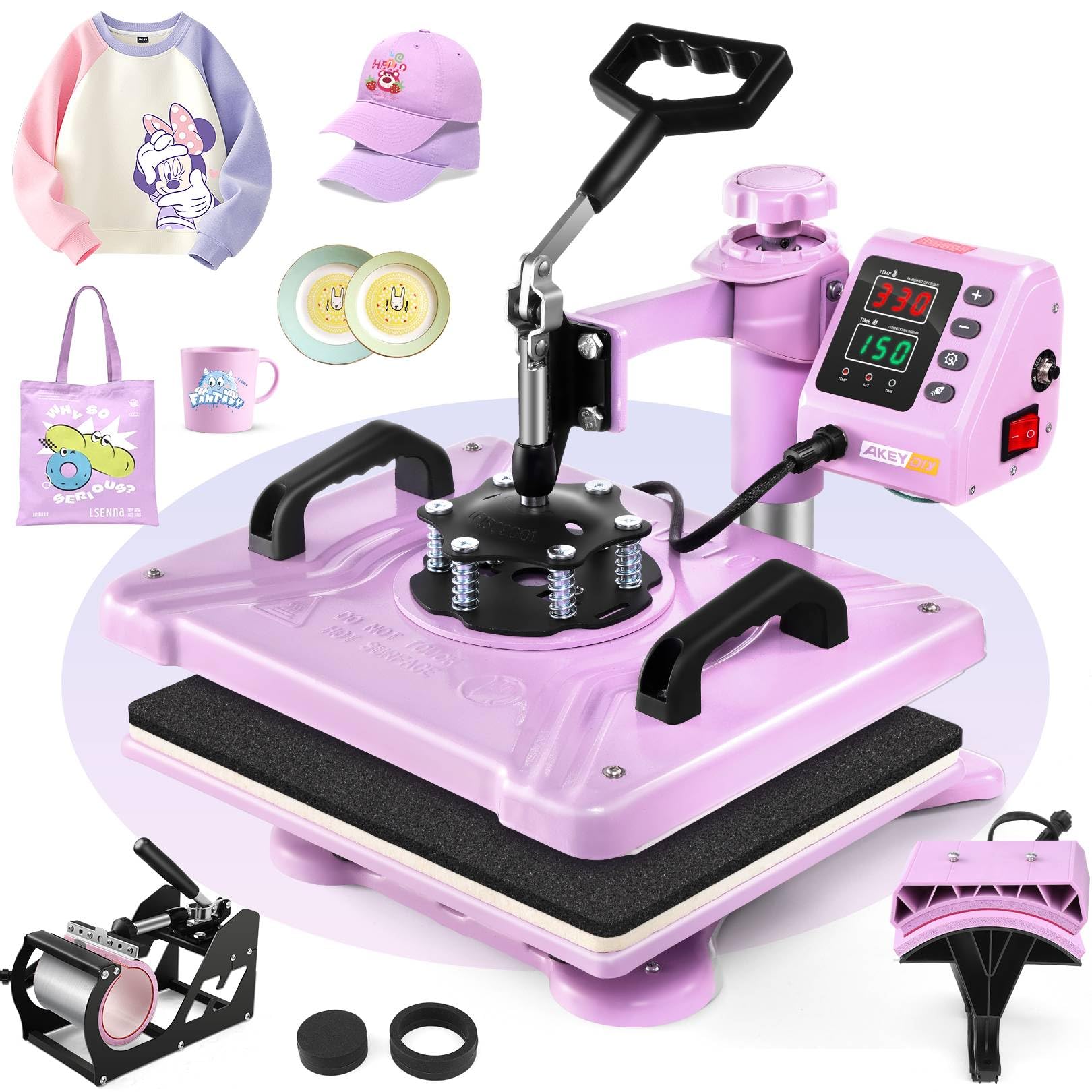 Prensa de calor AKEYDIY 5 en 1 para camisetas, 15 x 12 pulgadas, 360 grados, digital, industrial, de transferencia de calor, multifuncional, para sublimación de camisetas, tazas, tapas y placas.
