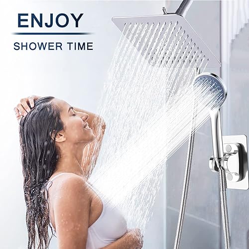 Miniatura 6 de Cabezal de ducha, cabezal de ducha de acero inoxidable de alta presión de 8 pulgadas, combo de ducha de mano de 5 ajustes con soporte de ducha y