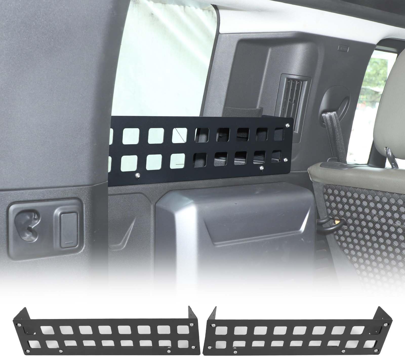 - Custom Fit No-Drill Rear Trunk Side Window Molle Panel Compatible with Land Rover Defender 110 2020-2026 | Metal Cargo Storage Fence | Defender Cargo Accessories | 2PC Set (Left & Right)