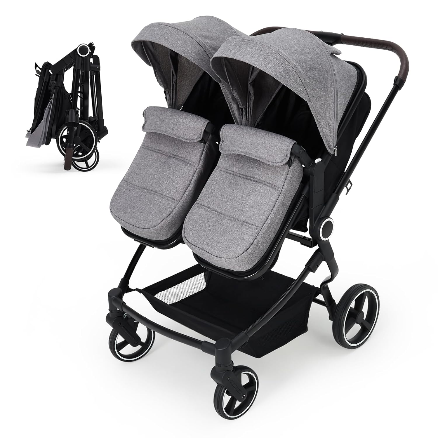 Double Stroller for Twins, One-Click Quick Fold Lightweight Newborn and Toddler Stroller with 5-Point Safety Harness, Adjustable Seat & Reversible Seat Modes for Infant Toddler