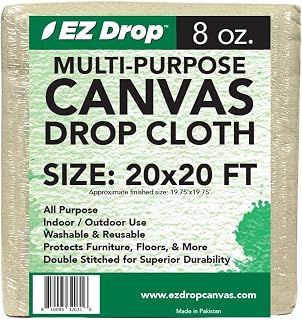 EZ Drop Canvas 20x20 ft Large Painter's Drop Cloth - Heavy-Duty 100% Cotton Fabric, Washable Reusable for Painting & Crafts