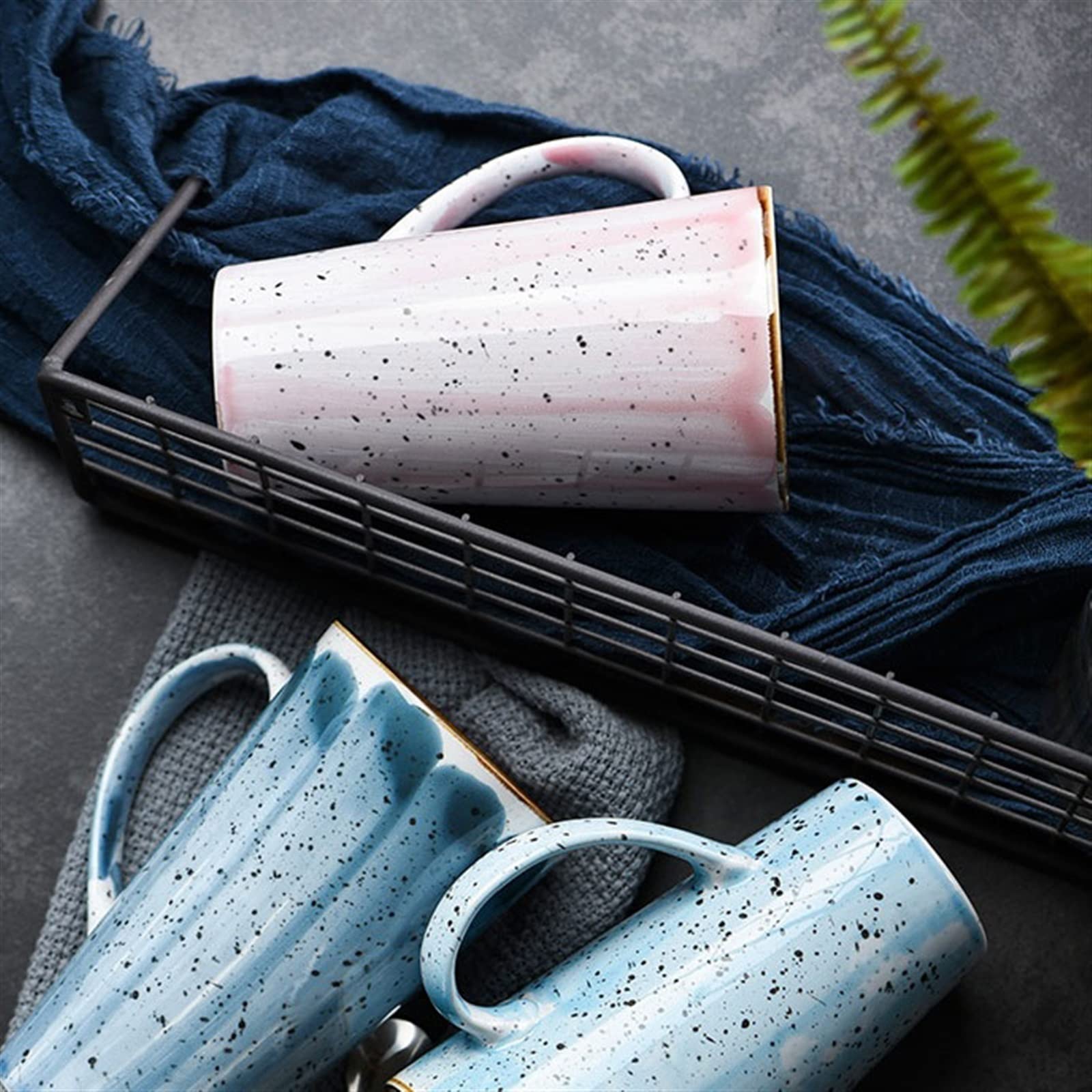 HIHELO Latte Coffeemug kreatywna osobowość ceramiczny kubek 520 ml duża pojemność kubek do kawy z pokrywką i łyżką do biura, szkoły i domu kubek do picia zestaw kubków do kawy (kolor: szary)