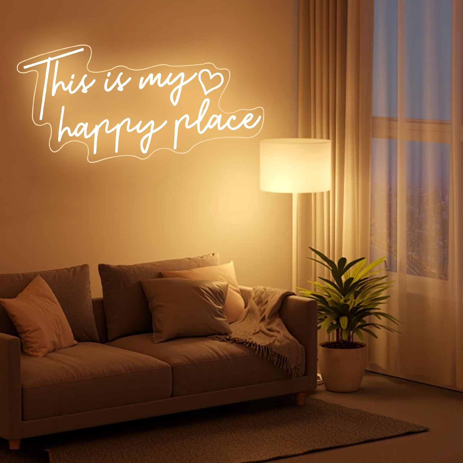 This is My Happy Place Neon Sign Dimmable Warm White LED Neon Light Aesthetic Room Decor for Teen Girls Neon Light Signs for Bedroom Salon,College Dorm - Image 2