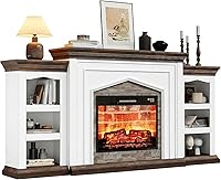 Vista 9 de LGHM - Soporte de TV con chimenea de 72 pulgadas para televisores de hasta 80 pulgadas, chimenea eléctrica con repisa, centro de entretenimiento