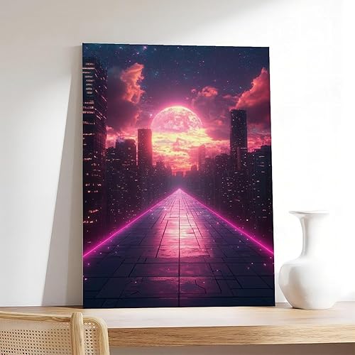 Miniatura 7 de ZMLIS Retro Futurism Neon Wall Art  Synthwave Sci-Fi Cityscape  Vibrant 80s Inspired Home Décor Canvas Poster Wall Art Bedroom Decor Office Room