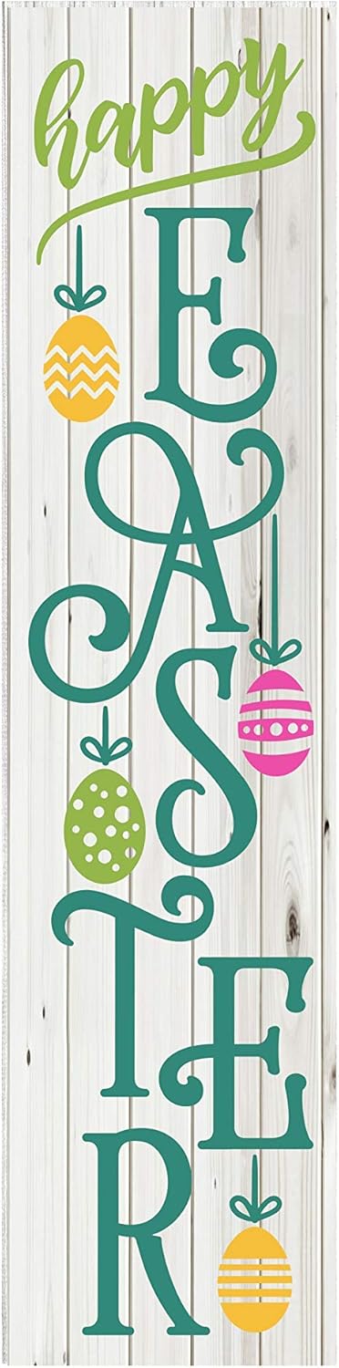 Twisted R Design Happy Easter Unique Vertical Spring Decor Wooden Sign, 24" Hanging/Standing Farmhouse Easter Decor, Directly Printed Home Decorations For Easter, Cozy Wall Decor, 2ft