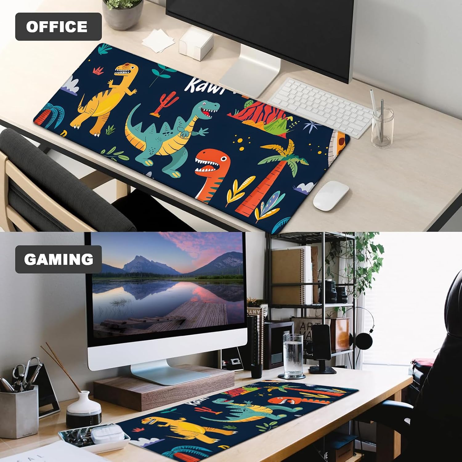 Cool Dinosaur Gaming Mouse Pad,12x31.5in Non-Slip Rubber Dino Desk Mat,Large Extended Mousepad for Office Home Laptop,Mice Pads Gifts,Game Lover Deskmat Decor (Blue)