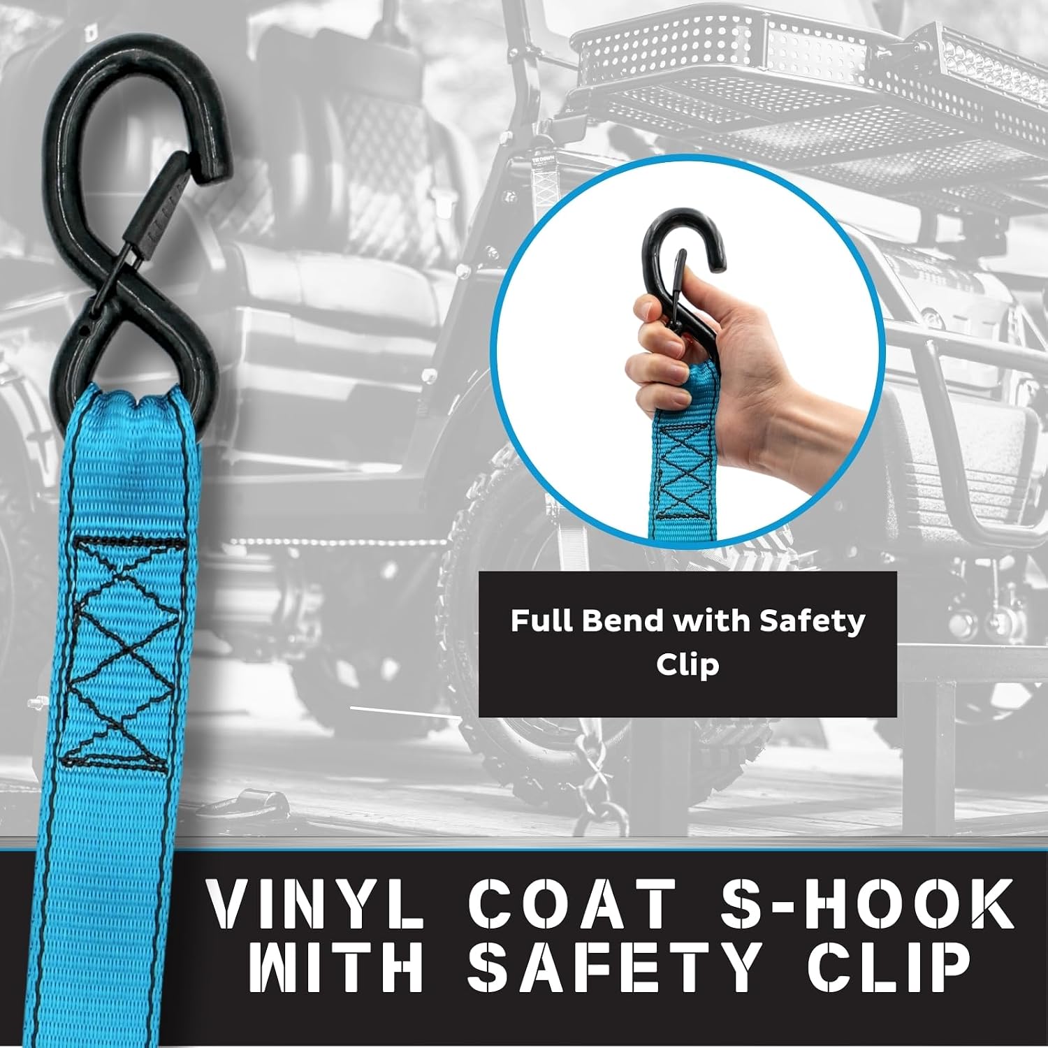 Tie Down 1.5 inch x 8 ft Blue Heavy Duty Ratchet Strap, 2-Pack Kit - 5208 lbs. Breaking Load Limit