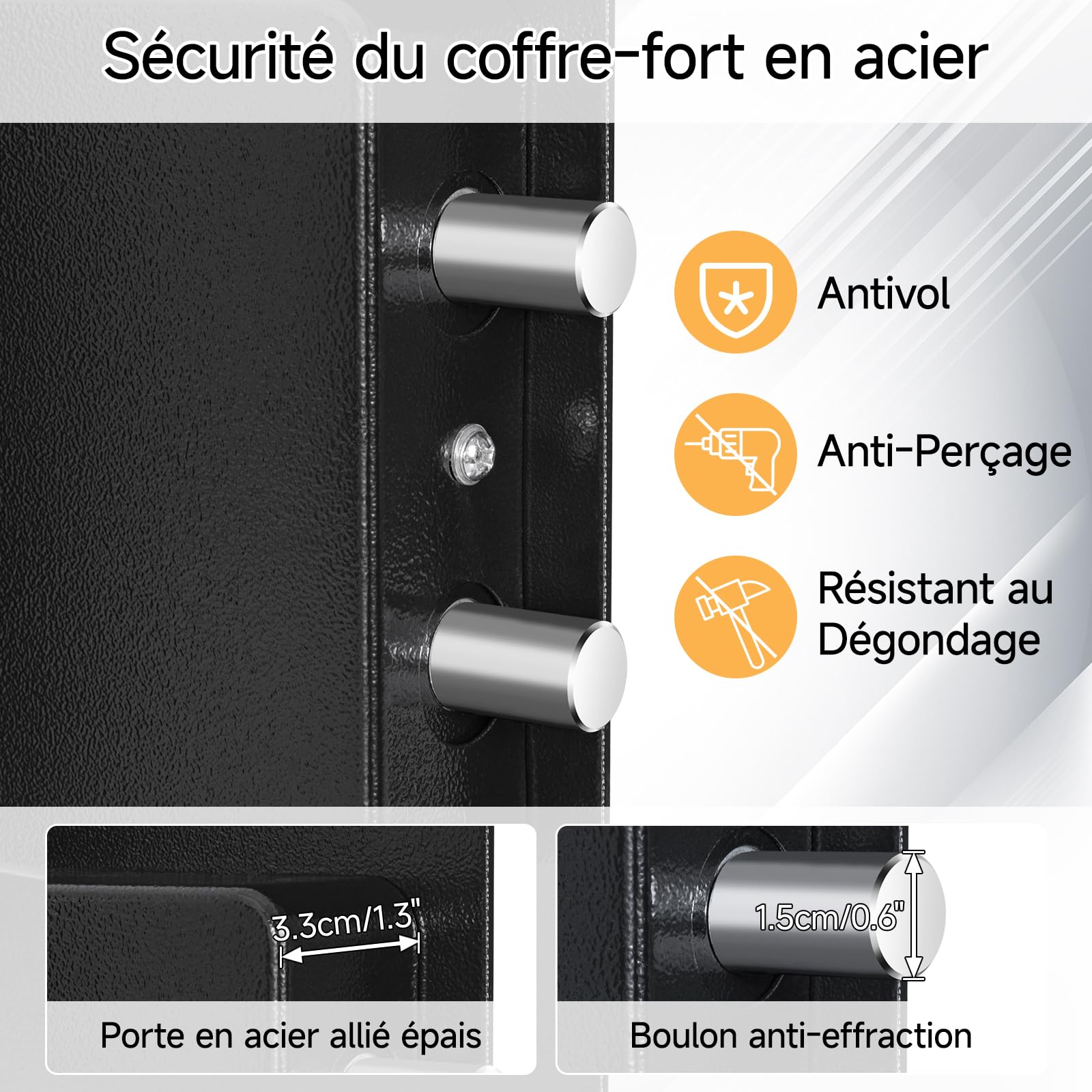 6,6L Coffre-Fort Électronique Cadenas Électronique à Combinaison et 2 Clés, Mot de Passe à 3-8 Chiffres, Coffre-fort en Acier pour Ranger Argent, Bijoux et Documents Importants, 23x17x17CM