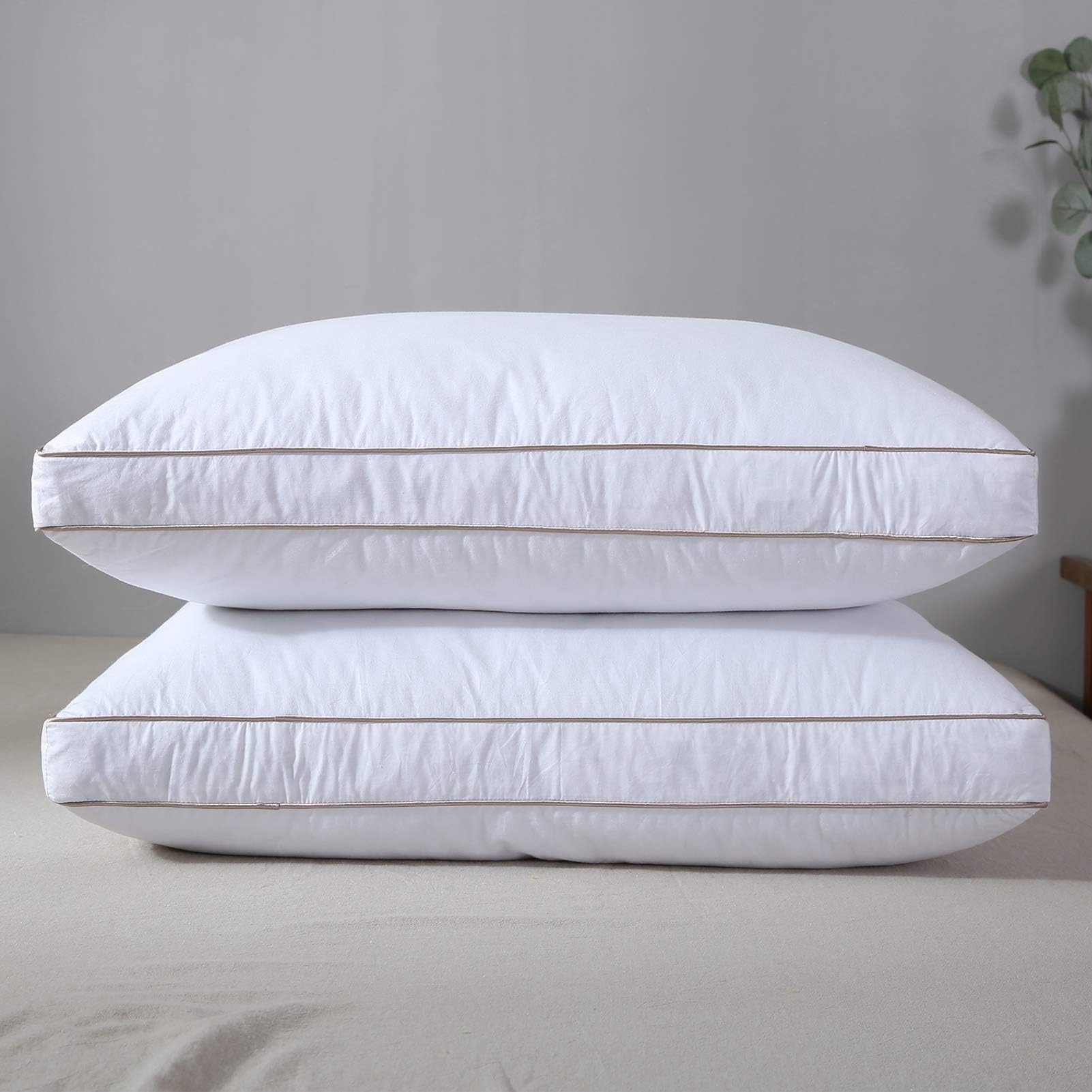 Yalamila Goose Feathers and Down Pillow for Sleeping (2-Pack)- Cotton Fabric Cover Skin-Friendly - Luxury Hotel Soft Gusseted Pillows - Side Back Sleepers- King (20x36 inch)