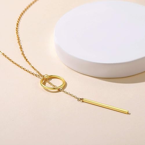 Miniatura 4 de GOLDCHIC JEWELRY Delicado collar en Y para mujer, gargantilla en capas doradas, collar de lariat largo con lazo en Y, cerradura, pelar, estrella