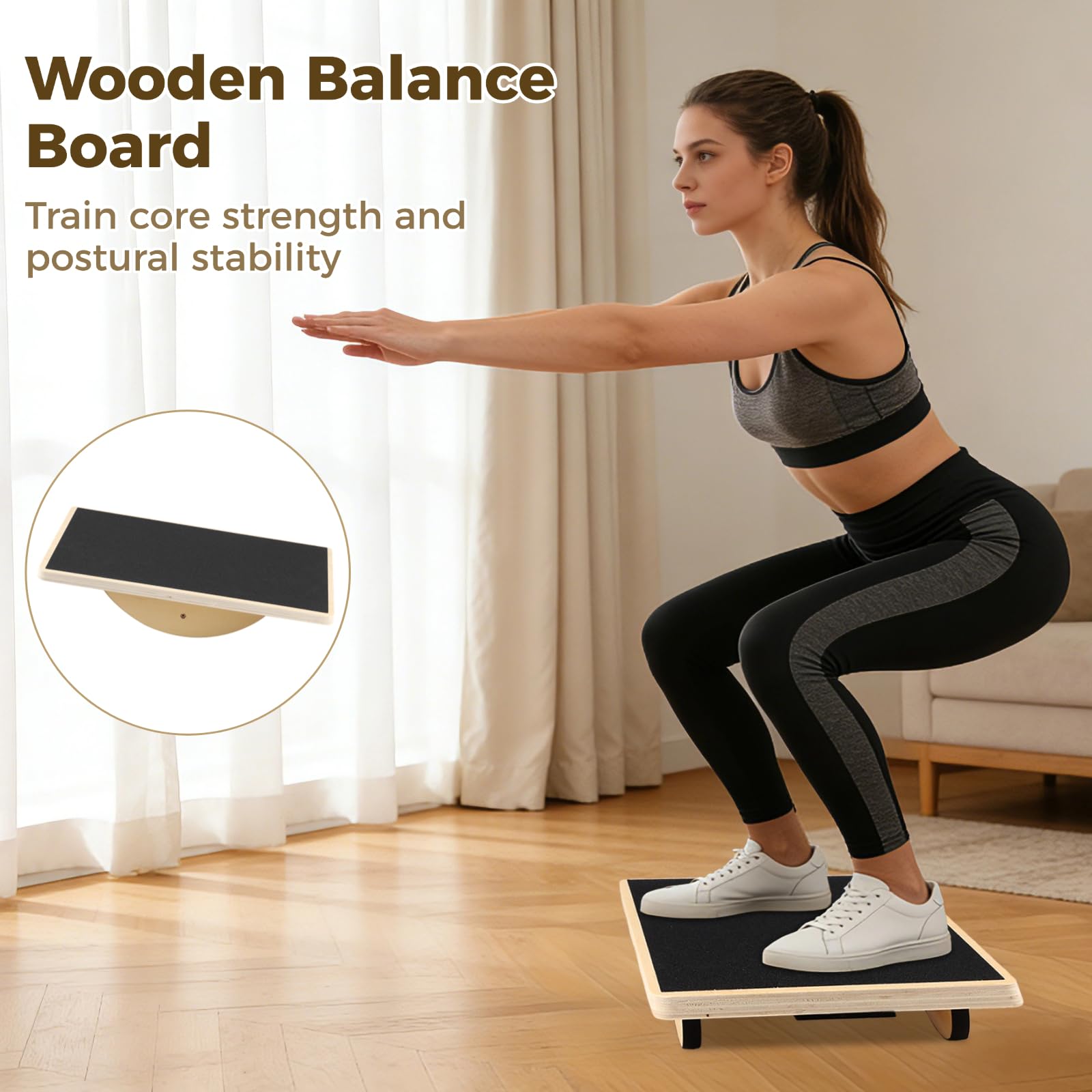 Balance Board, Wobble Board mit rutschhemmender Oberfläche und 15°-Neigung, mehrschichtiges Hartholz, 39,9 x 29,9 cm, Trainingsboard für Rumpf, Gleichgewicht, Dehnung und Übungen, auch für Reha