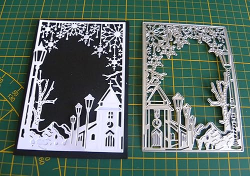 Miniatura 5 de Castillo de copo de nieve marco rectangular troquelado de metal, plantillas de Navidad, manualidades, tarjetas, troqueles de corte
