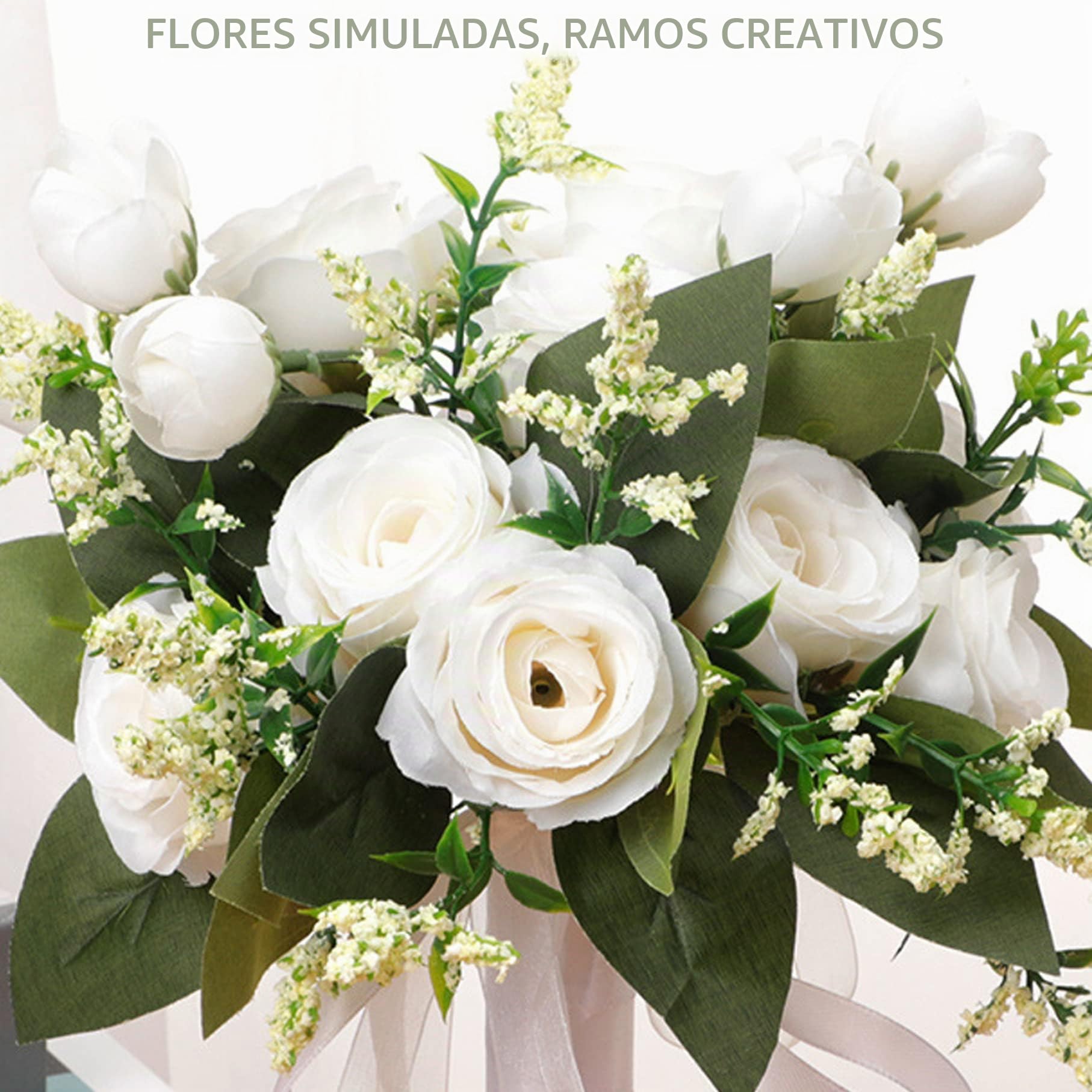 Bouquet de Flores para Novia y Dama de Honor - Ramo Artificial Blanco para Boda, Decoración del Hogar y Suministros de Fiesta