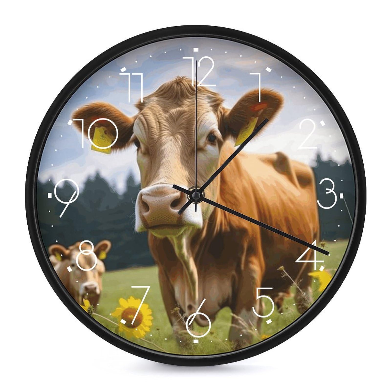 Horloge murale vintage au mécanisme silencieux sans tic-tac motif vache marron