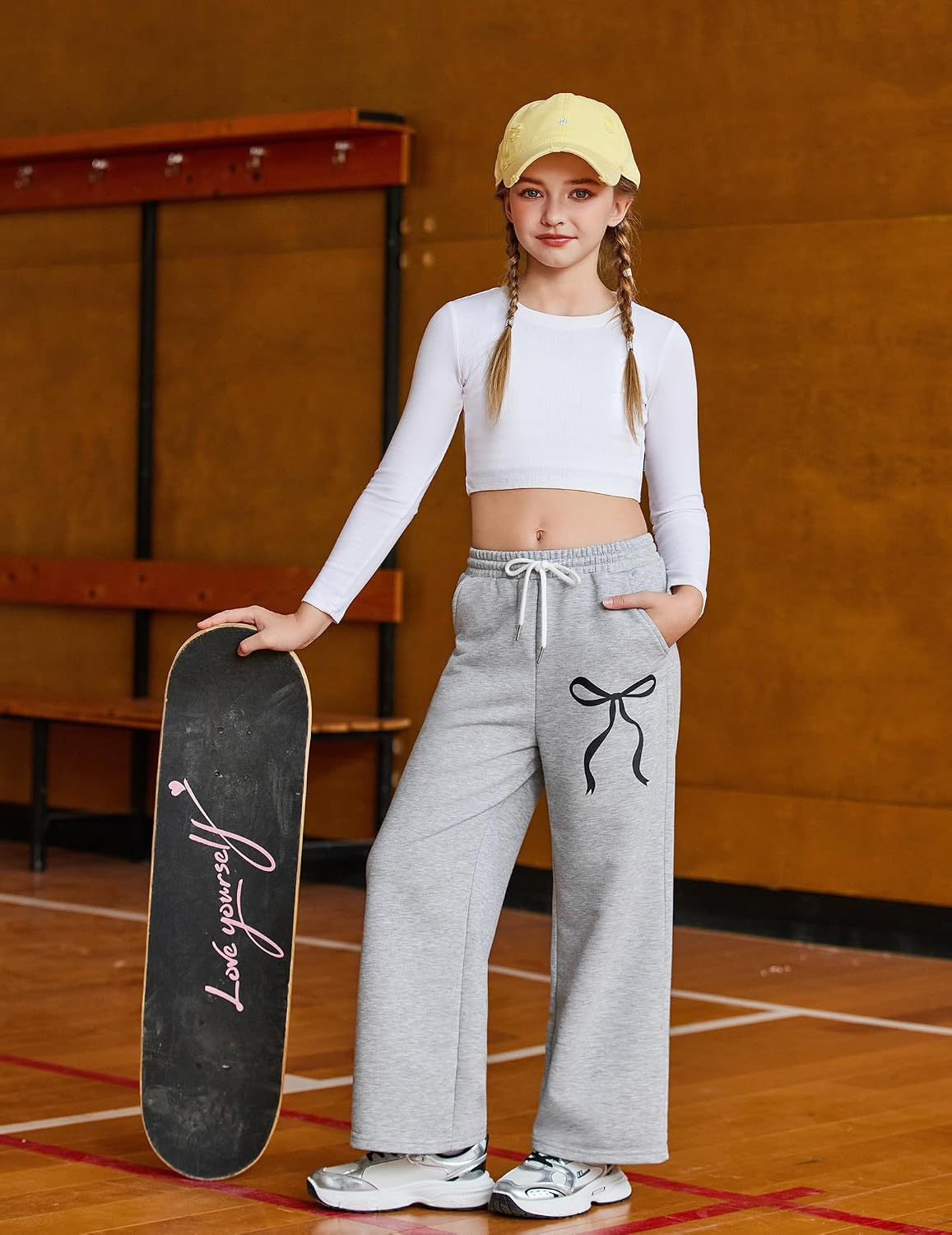 Zaclotre Girls Wide Leg Sweatpants Bow Baggy Athletic Pants with Pockets | Cute, Drawstring Waist, Casual, Lounging, Sports, School, Kids Track Pants