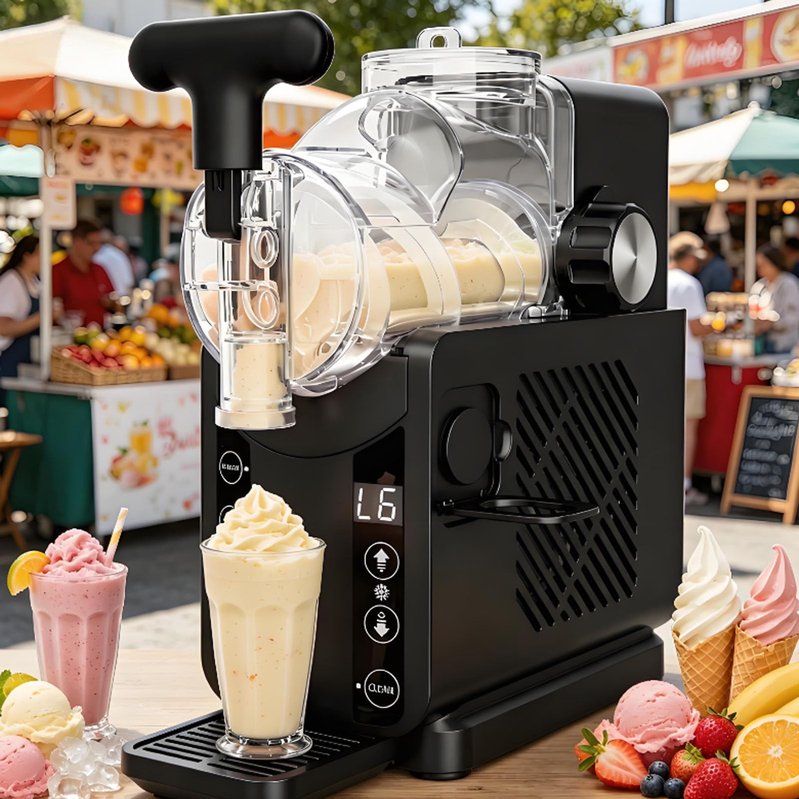 ErShangMao Slushie & Milkshake Maker, 2l Slushy Machine,180w Soft Serve Ice Cream Machine,No Ice, 5 In 1 Modes, Fast 15-Min Making, Self-Cleaning,Stainless Drip Tray, For Beverage Shop,Café Blue