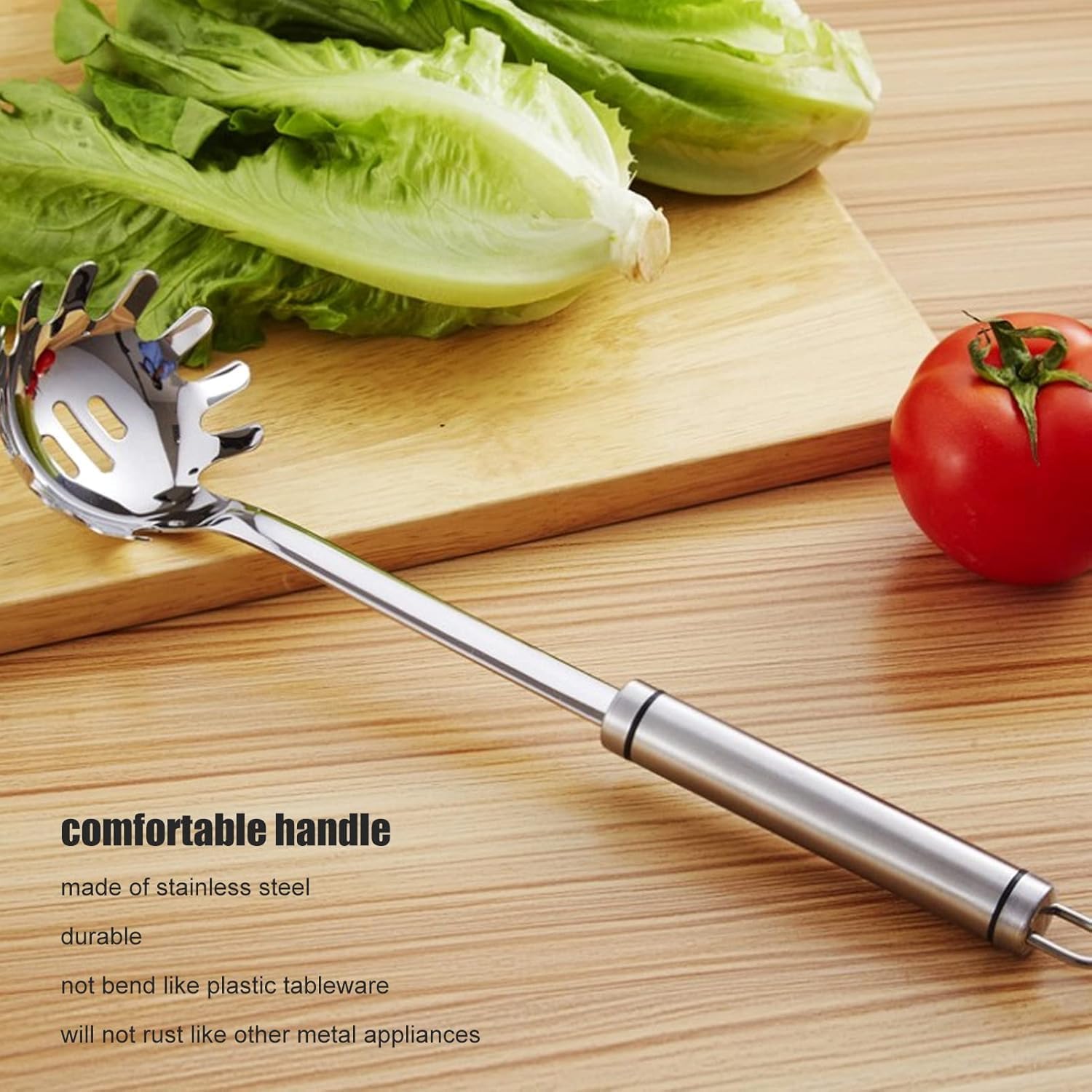 Kitchen Tongs,Spaghetti Spoon, Pasta Spoon with Teeth Pasta Spoon Comfortable Handle Stainless Steel Pasta Proof Strong for Home Office Camping