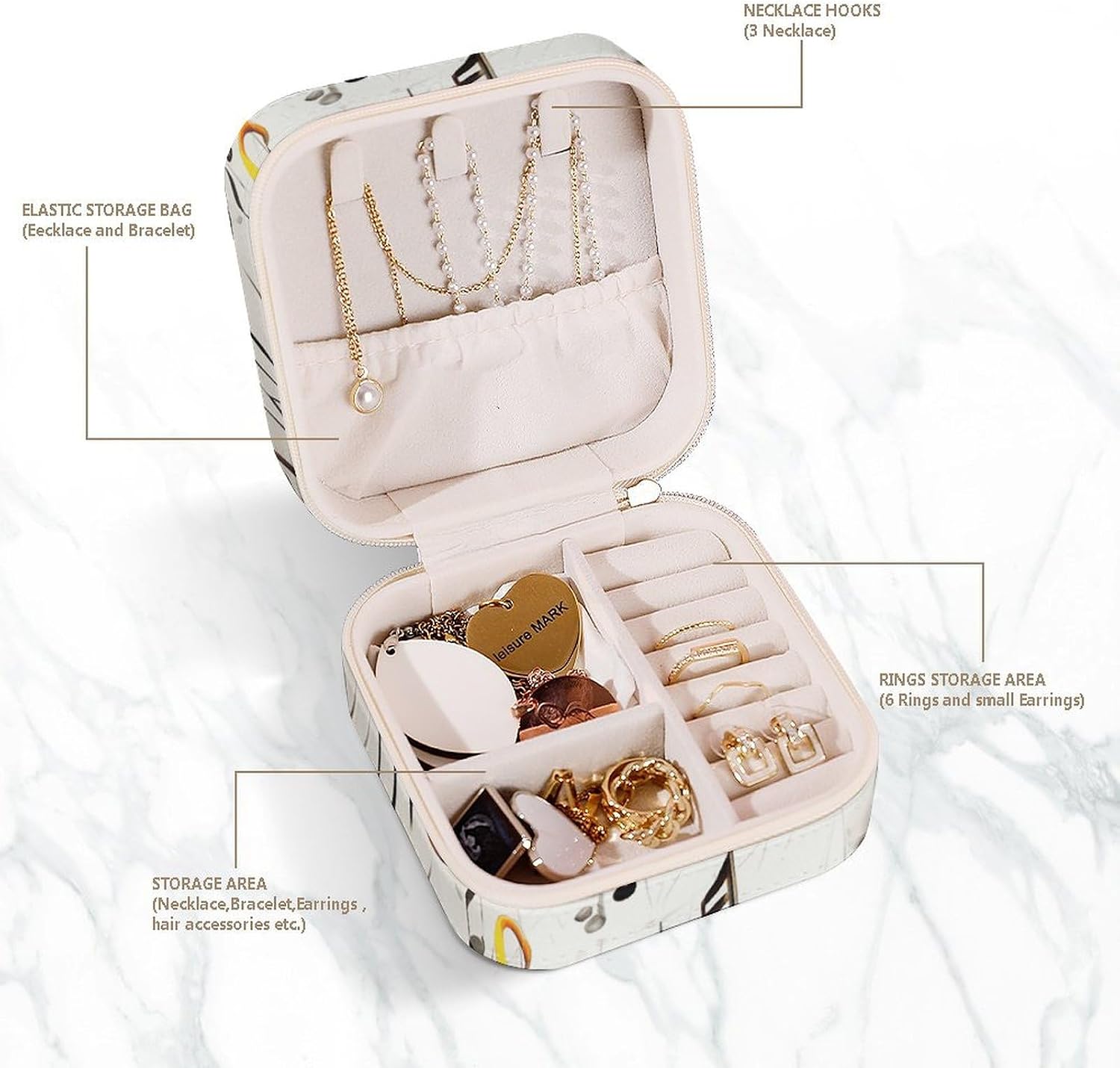 Jewelry Box for Women Men Jewelry Storage Case Portable Music Notes Print Jewelry Organizer Box for Rings Earrings Necklaces image 5
