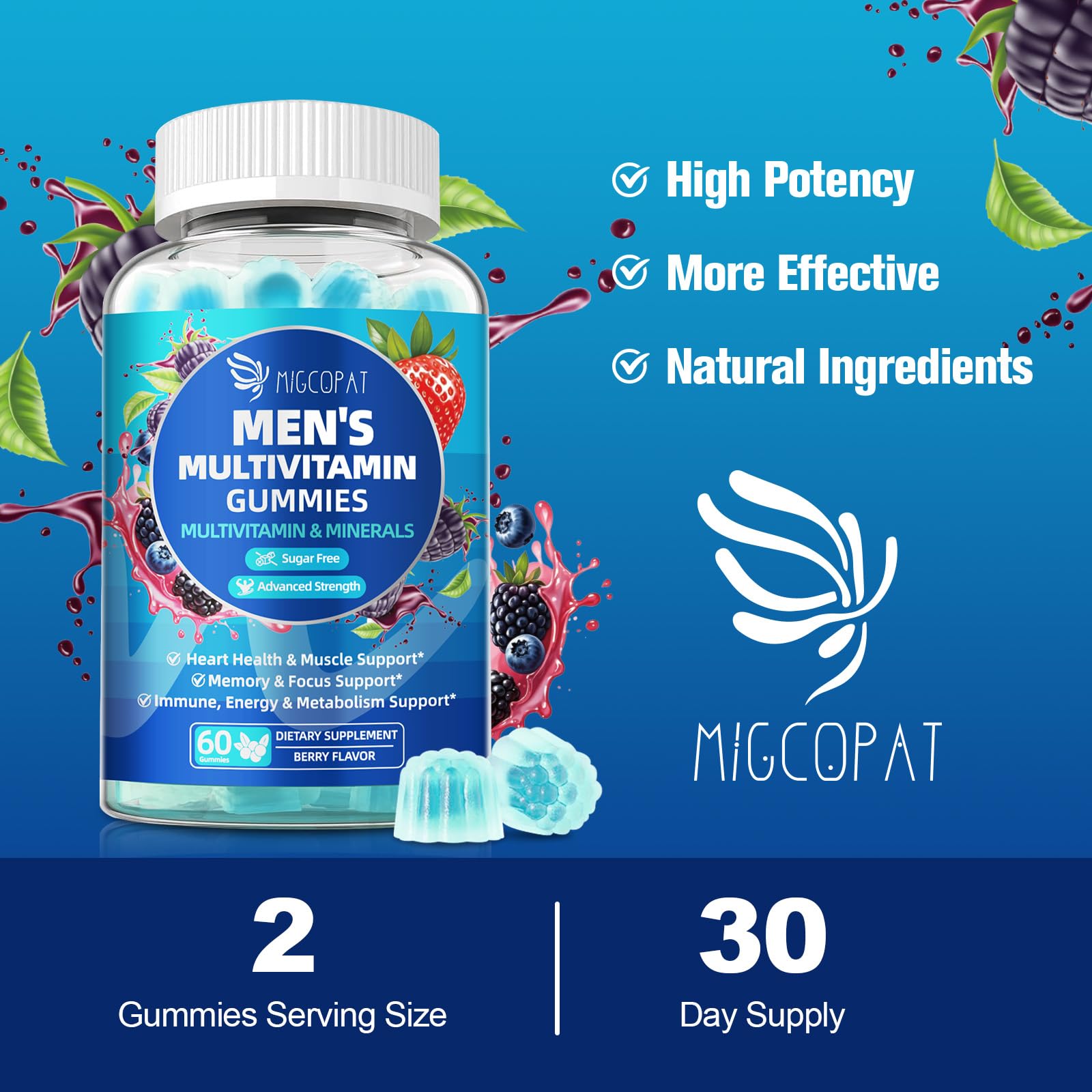 Migcopat 2-Pack Multivitamin for Men, Mens Multivitamins Gummies w/Omega-3, Probiotics, Inositol, Folate, Male Support Blend, Vitamins A, C, D, E, B - Support Heart, Brain, Muscle, Energy, Sugar-Free — Amazon image 9