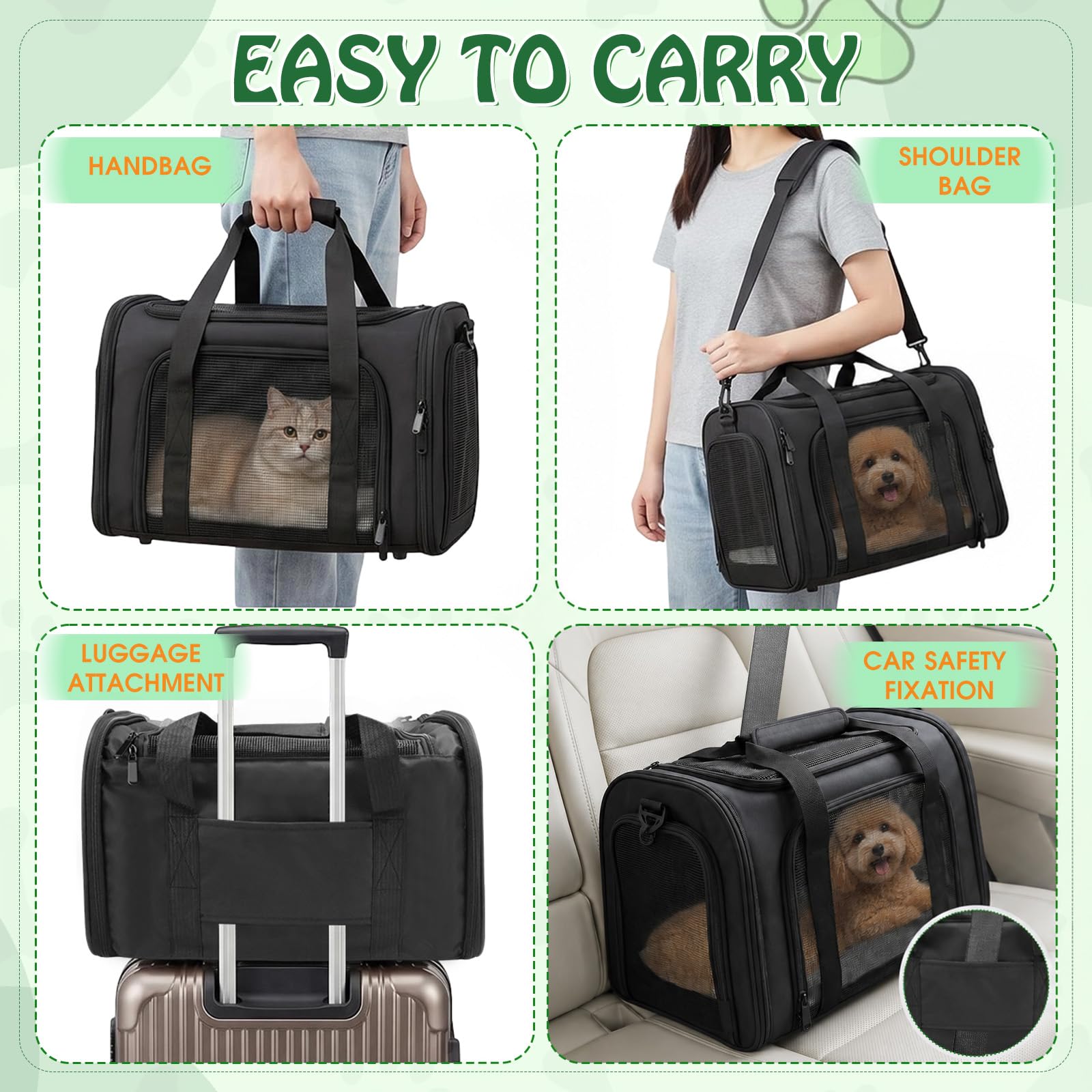 Transporttasche für Katze Hund Hundetransportbox Faltbare Katzentransportbox für Katzen und Welpen bis 5kg mit Schultergurt für Mittel Kleine Haustiere wie Kätzchen Welpen Kaninchen usw (Schwarz)