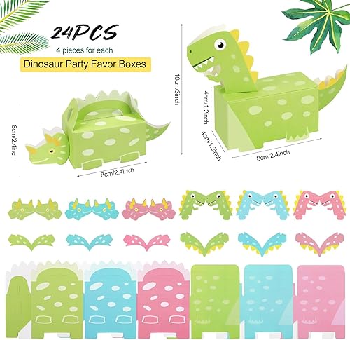 Miniatura 2 de DPKOW Paquete de 24 cajas de recuerdo de fiesta de dinosaurios, cajas de golosinas de dinosaurio para fiesta de dinosaurios, bolsas de dulces en