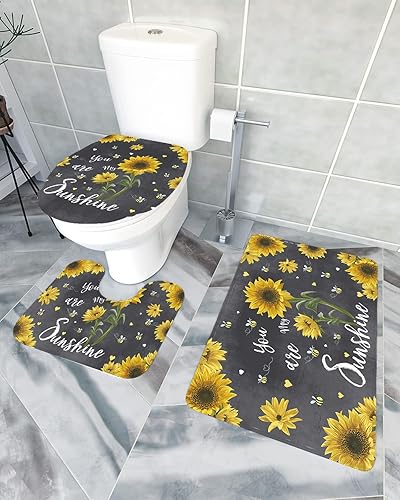 Miniatura 2 de Bathroom Rugs Sets 3 Piece Bath Mat,Sunflower Farm Flowers Bee Soft Non-Slip Bath Rug Set,Absorbent Shower Rugs Toilet Seat Cover U-Shaped Toilet