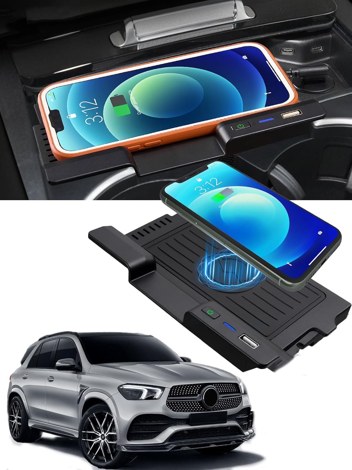 CarQiWireless Wireless Charger for Mercedes Benz GLE 2021 2022/GLS 2020 2021 2023 2024 Accessories,Automotive Center Console Organizer Wireless Charging Pad for Mercedes Benz Accessories
