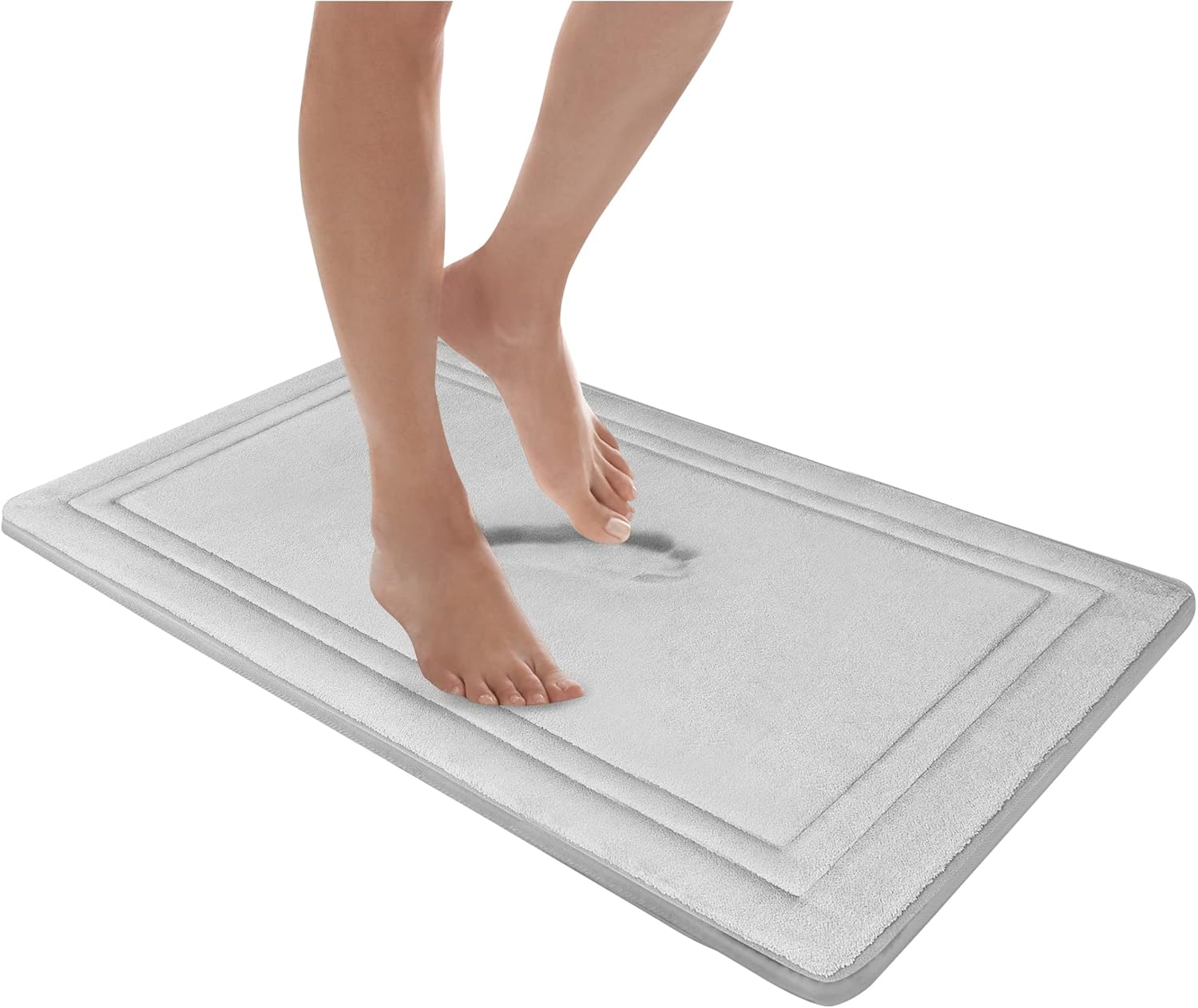 MICRODRY Quick Drying Memory Foam Framed Bath Mat with GripTex Skid-Resistant Base, 21x34, Light Grey