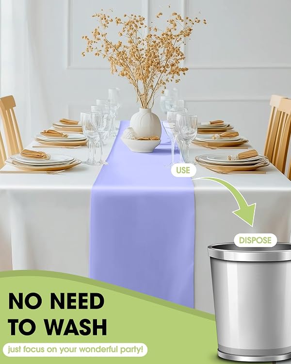 Pureegg Lilac Plastic Table Runners - 10 Pack, 14'' x 108'', Water Resistant & Disposable Lavender Centerpiece Decorations for Table Cloth, Wedding, Birthday, Holiday, Baby Shower, Party, Home Decor by Pureegg - Image 4