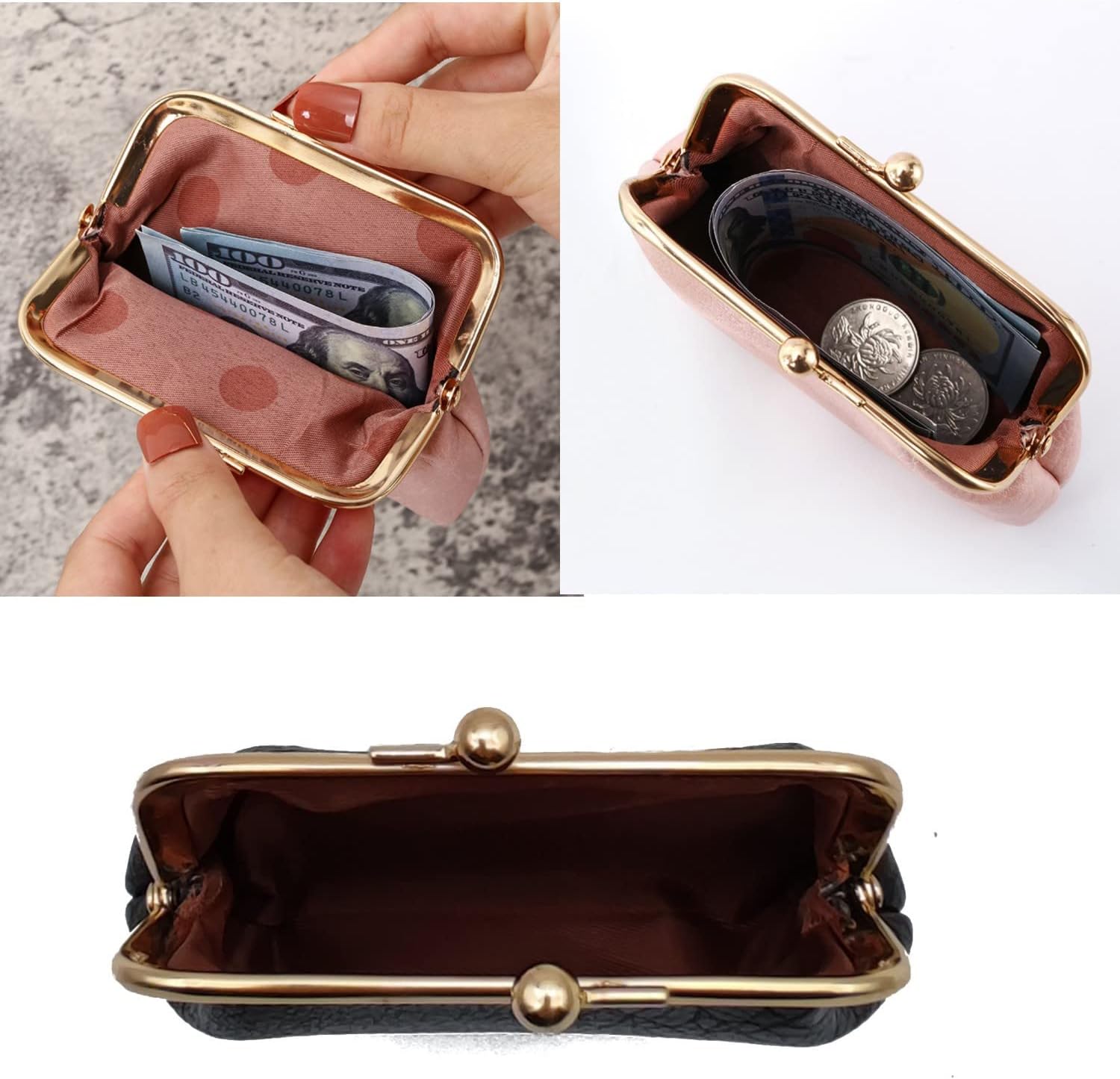 Coin Purse, Kiss Lock Coin Purse for Women, Large Capacity Coin Pouch,Vintage Change Purse Cute Car Coin Holder for Women (1-Black) - Image 7