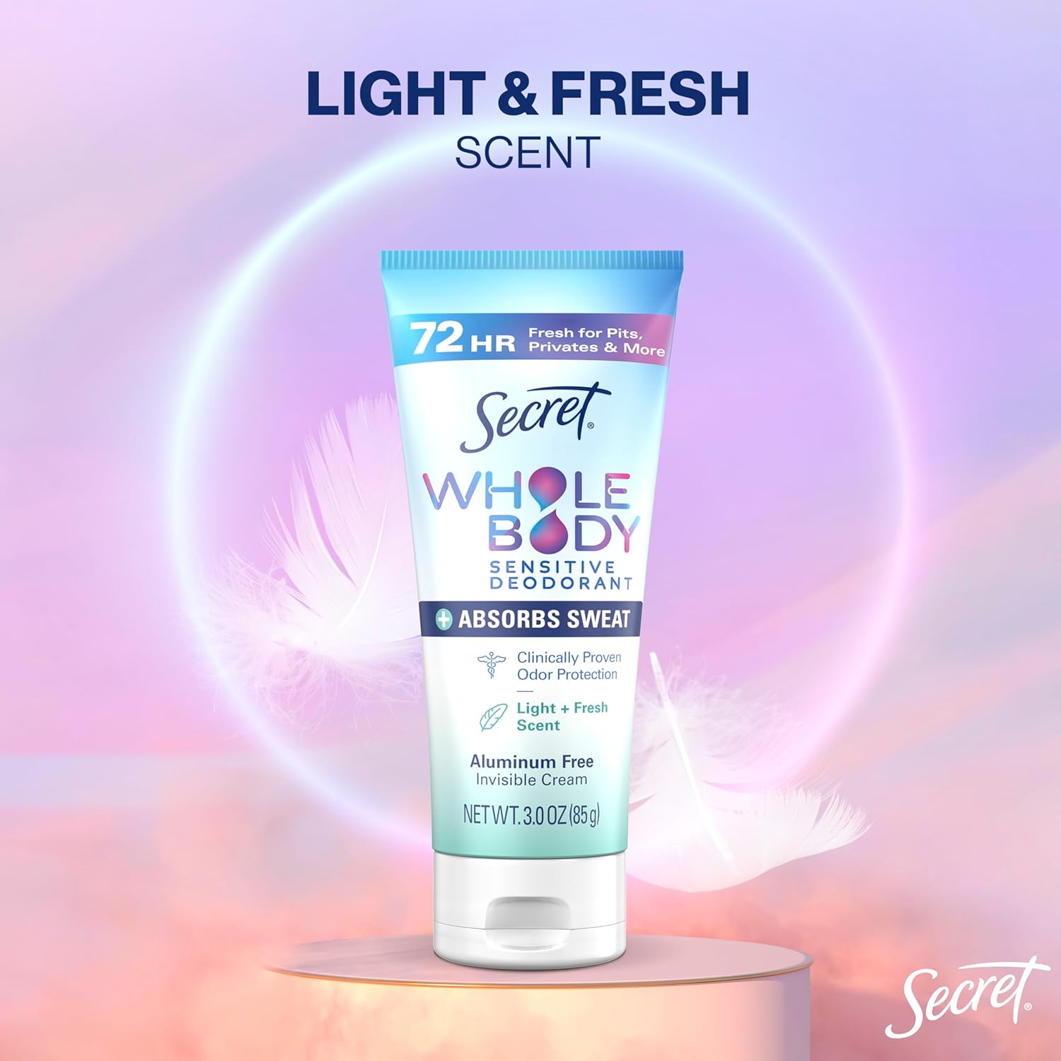 Secret Whole Body Deodorant Dry Feel Cream + Absorbs Sweat for Women, Light & Fresh Scent, Aluminum Free Deodorant, 72 HR Odor Protection, 3.0 oz - Image 7