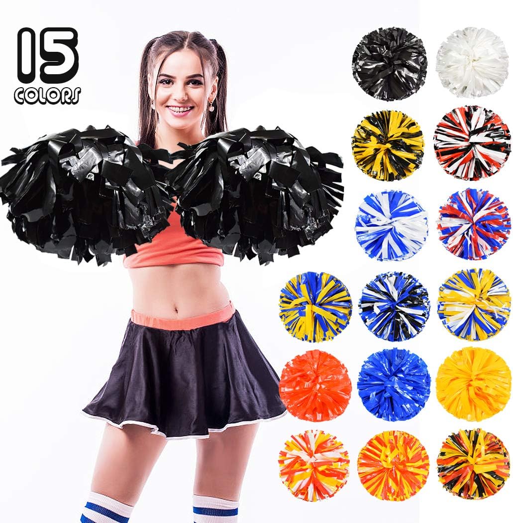 ANALAN 15 Colors Pack of 2 Plastic Cheerleading Pom Poms for Sport Team Kids Adult (Black)