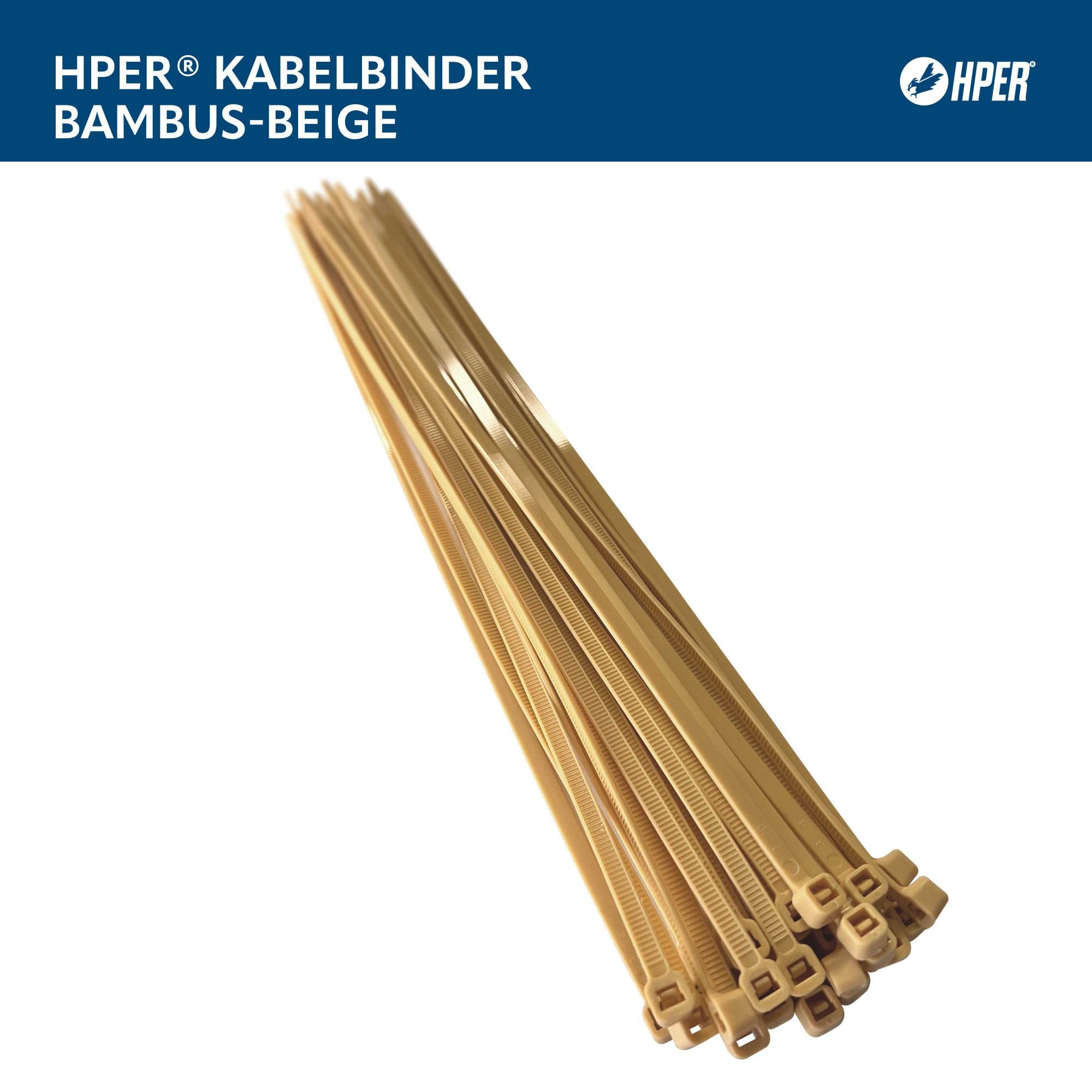 Fascette stringicavo in bambù beige, 290 mm x 4,8 mm, 100 pezzi, 15-30% in più forza di trazione/stabilità, colori I