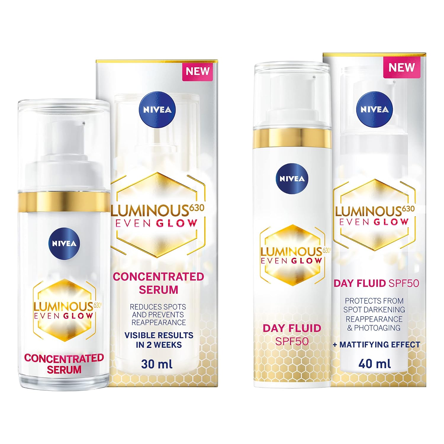 NIVEA Cellular Luminous 630 Face Care Set – Daily Facial Cream 40 ml (1.35 fl oz) and Facial Serum 30 ml (1.01 fl oz) – Lightweight Cosmetic Skincare Duo for Everyday Beauty Routine, Gift Box Set