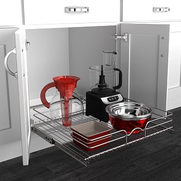 Rev-A-Shelf Steel Wire Pullout Drawer Organizer Shelf for Kitchen Cabinets, Slide Out Storage Basket, Min Opening Width of 23.5, 24 x 22, 5WB1-2422CR-1