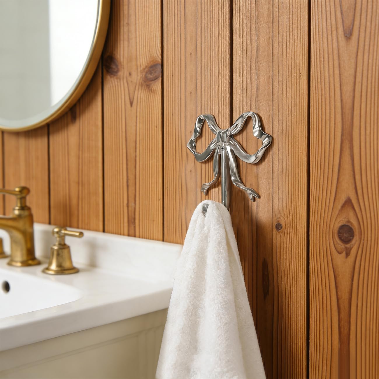Bow Shaped Coat Hook Metal Wall Mounted Functional Hook Living Room Bedroom Bow Decorative Hanger for Coat, Bag, Keys (Silver,3.58")