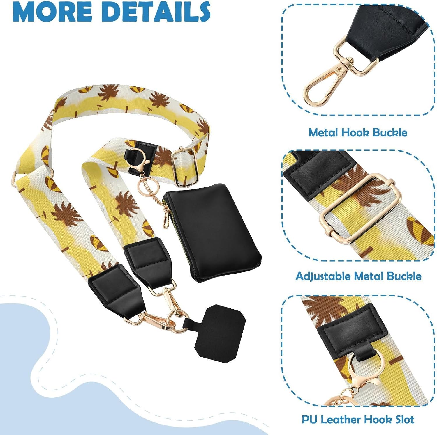 Cell Phone Lanyard Yellow Stripe Beach Phone Strap Crossbody | Adjustable Neck Strap with Wallet, Gift,for Travel Hiking Dog Walking