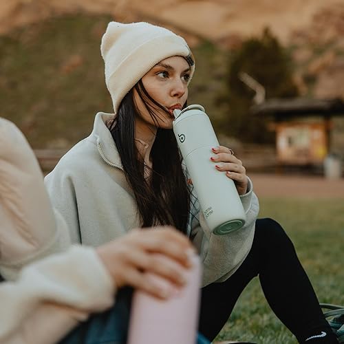 Vista 7 de BOTTLE BOTTLE Botella de agua aislada de 24 onzas con tapa de popote y asa para deportes, viajes, gimnasio, botellas de agua de acero inoxidable