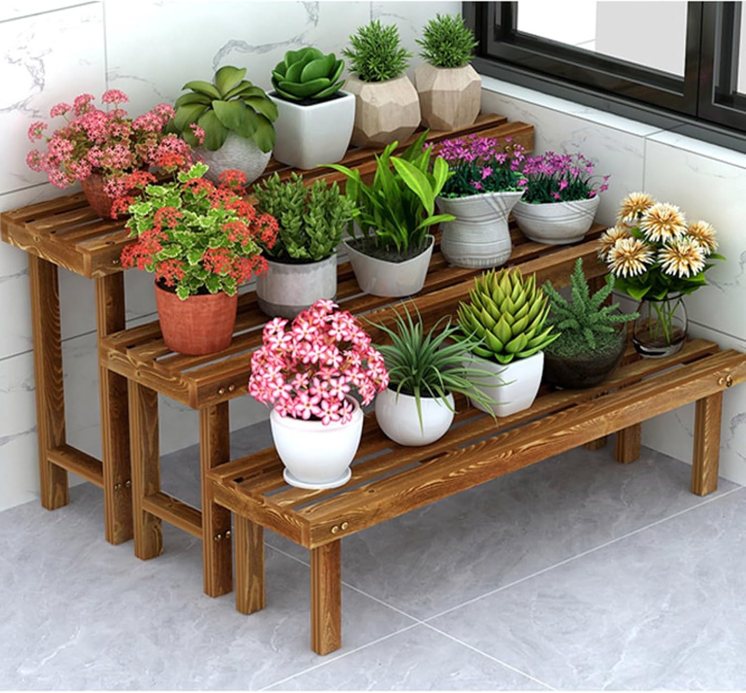 plant-racks Wooden Plant Stand, Flower Shelf, Freestanding Pot Holder Rack For Indoor Outdoor, For Living Room, Bedroom, Garden, Patio, Balcony, Office(120*25*25cm)