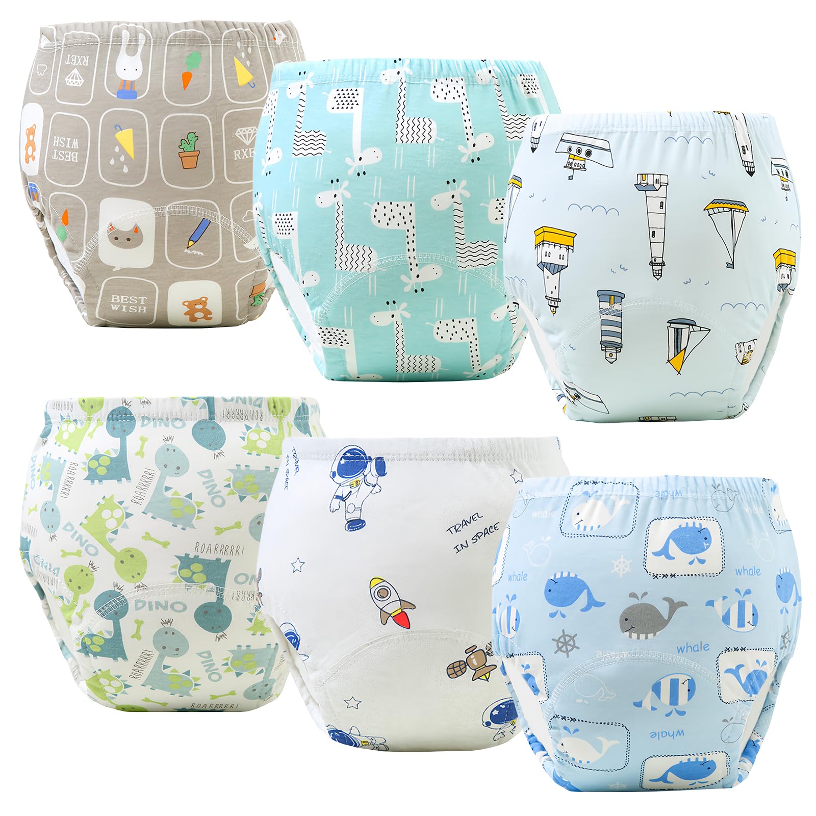 volumoon 6 Stück Baby Trainingshosen Töpfchen, Trainerhosen Kleinkinder, trainingsunterhose Kinder, Waschbare Trainingshose Jungen und Mädchen 2-6 Jahre, 100% Baumwolle Atmungsaktiv (110,13kg-20kg)