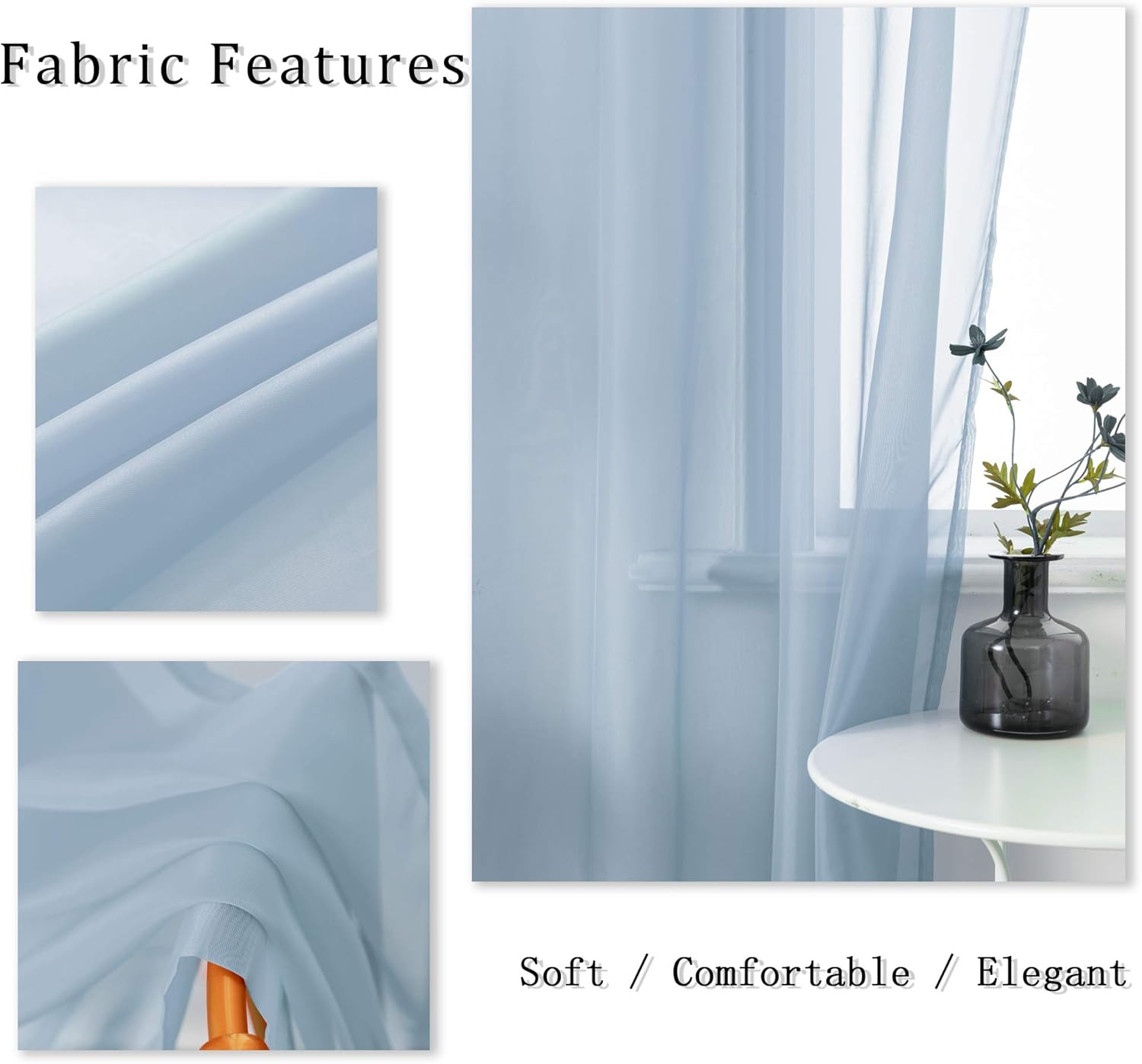 DUALIFE Dusty Blue Curtains 120 Inches Extra Length for Living Room Decor 2 Panels Set Grommet Look Semi Transparent Sheer Curtains for Bedroom 120 Inch Long 10FT Stone Blue