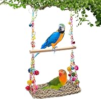 Coolrunner Bird Hammock Swing: Natural Seagrass Nest with Bells for Parakeets, Budgies, Conures, Cockatiels - Hanging Bird Toy Bed