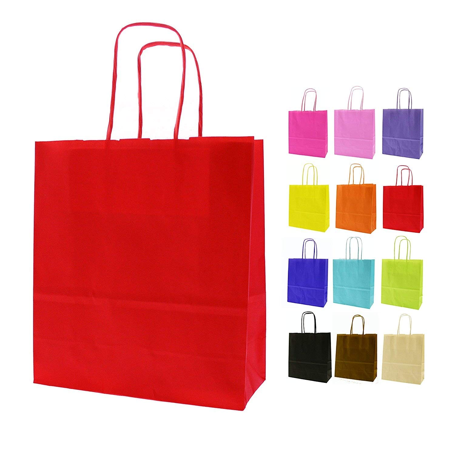 Paper Party Bags With Twisted Handles โ 18 cm (W) x 20 cm (H) x 8 cm (D) red